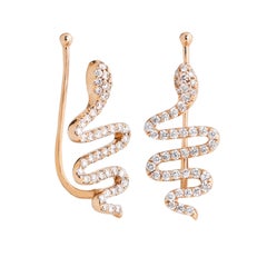 18 Karat Rose Gold Snake with 54 White Diamonds 0.33 Carat Ear Cuff Earrings