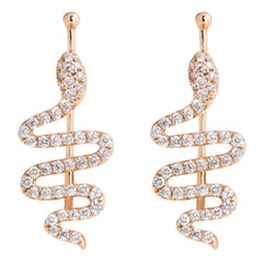18 Karat Rose Gold Snake with 54 White Diamonds 0.33 Carat Ear Cuff Earrings