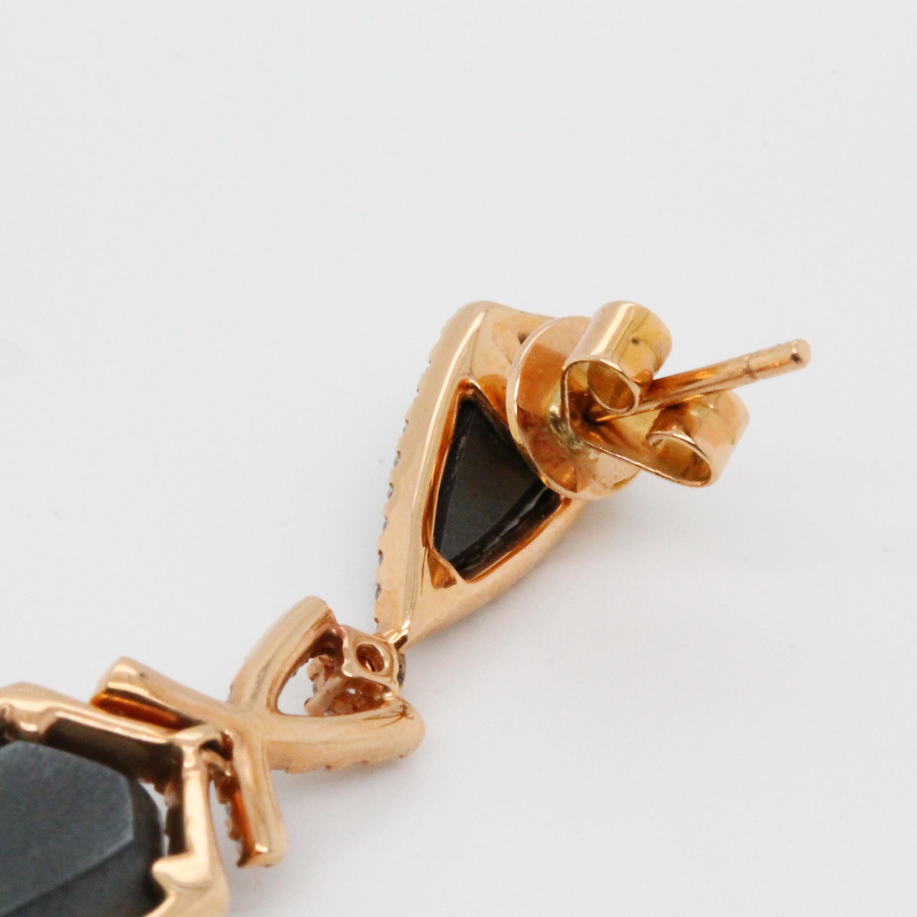 Women's 18 Karat Rose Gold Spike Dagger Earrings with Hematite, White Topaz and Diamonds For Sale