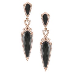 18 Karat Rose Gold Spike Dagger Earrings with Hematite, White Topaz and Diamonds