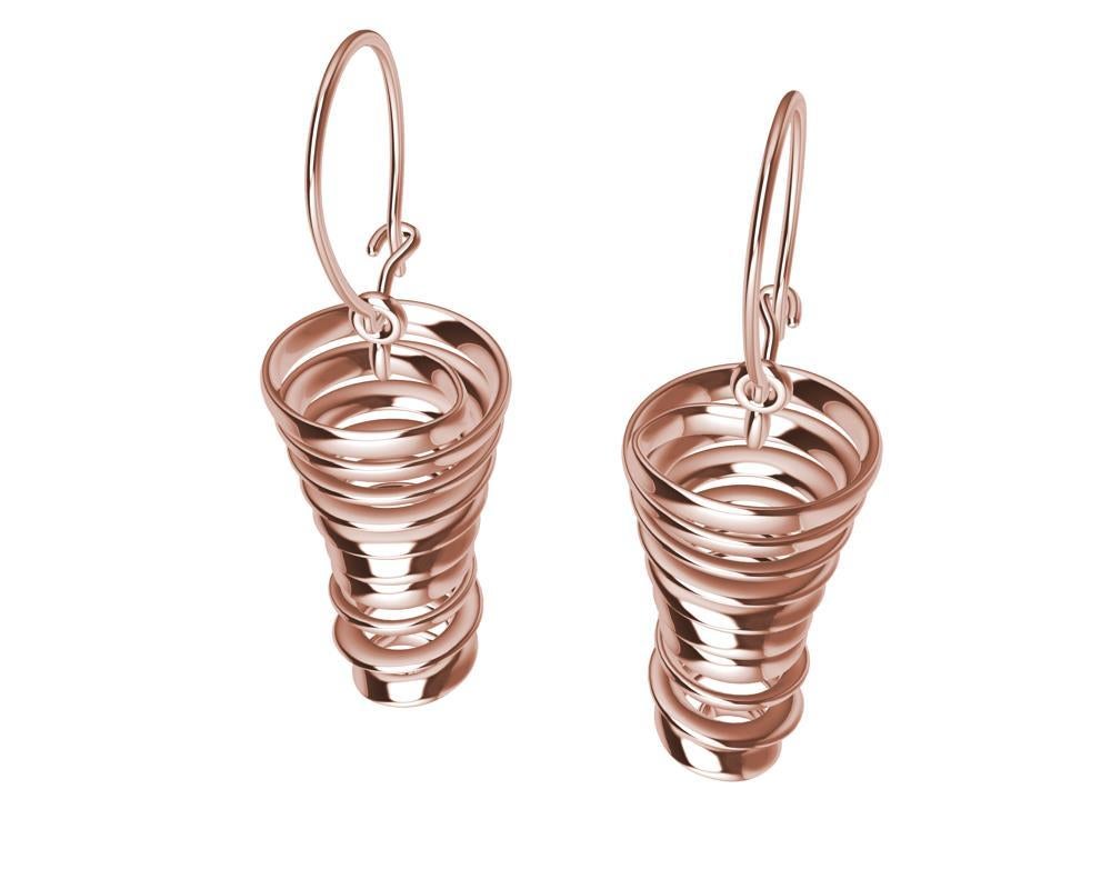 18 Karat Rose Gold Spiral Dangle Earrings, Tiffany Designer, Thomas Kurilla is sculpting for the ears. It may seem like life is spinning out of control, but no not really. Let these spirals appear to spin on your ears.  They make no noise, they just