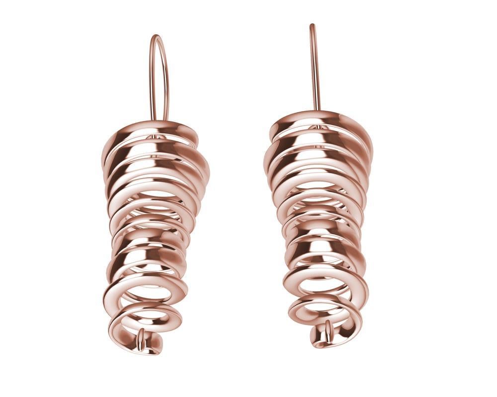 18 Karat Rose Gold Spiral Dangle Earrings In New Condition For Sale In New York, NY