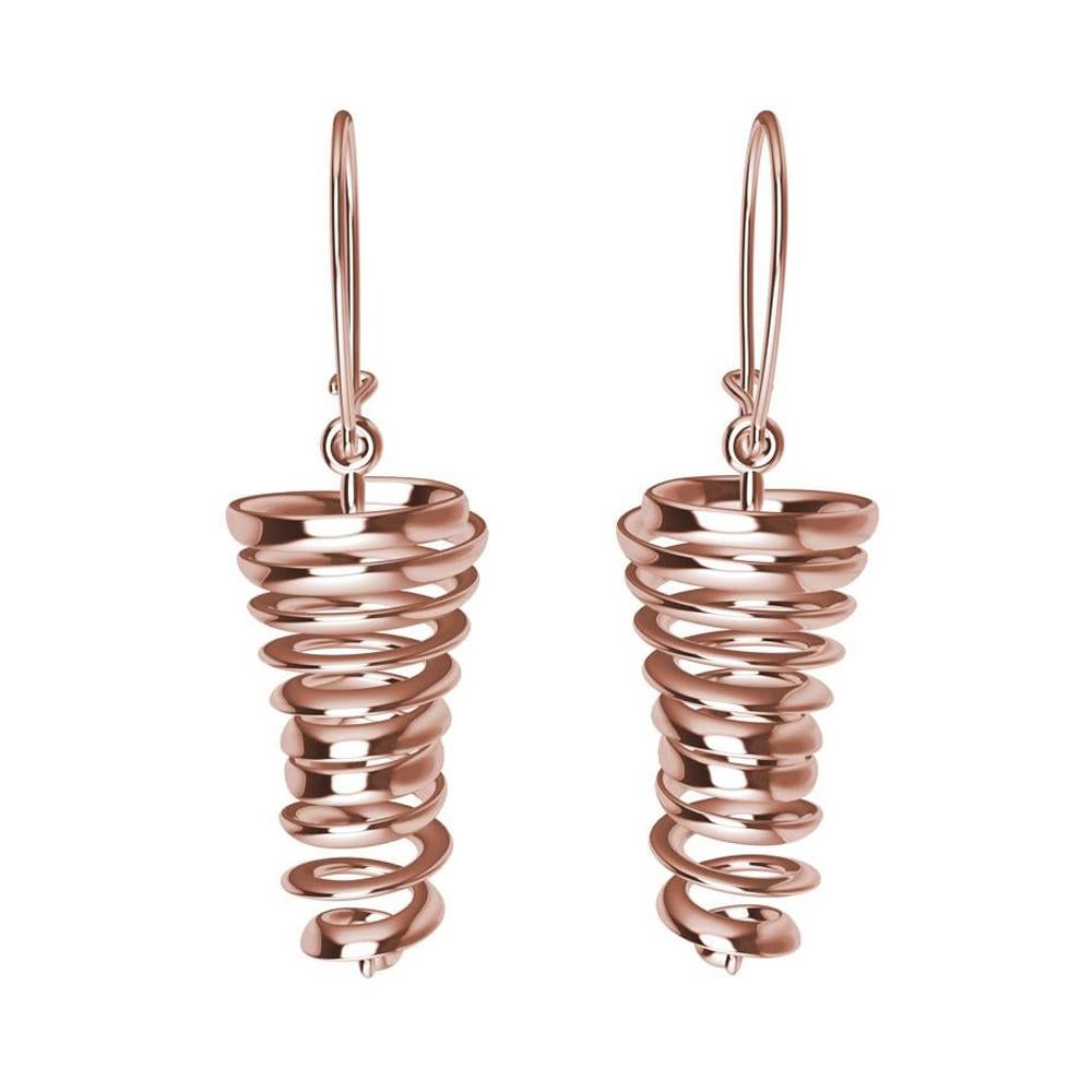 18 Karat Rose Gold Spiral Dangle Earrings For Sale