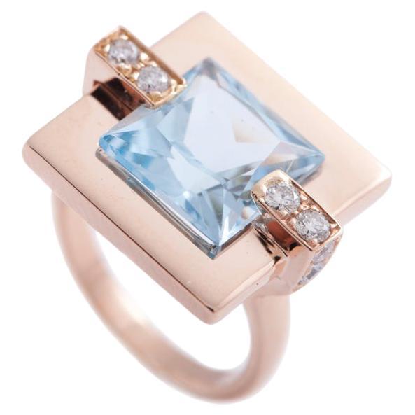  Certifcate 4.90 Karat Aquamarine 18 Karat Rose Gold 0.27 Karat Diamonds  Ring