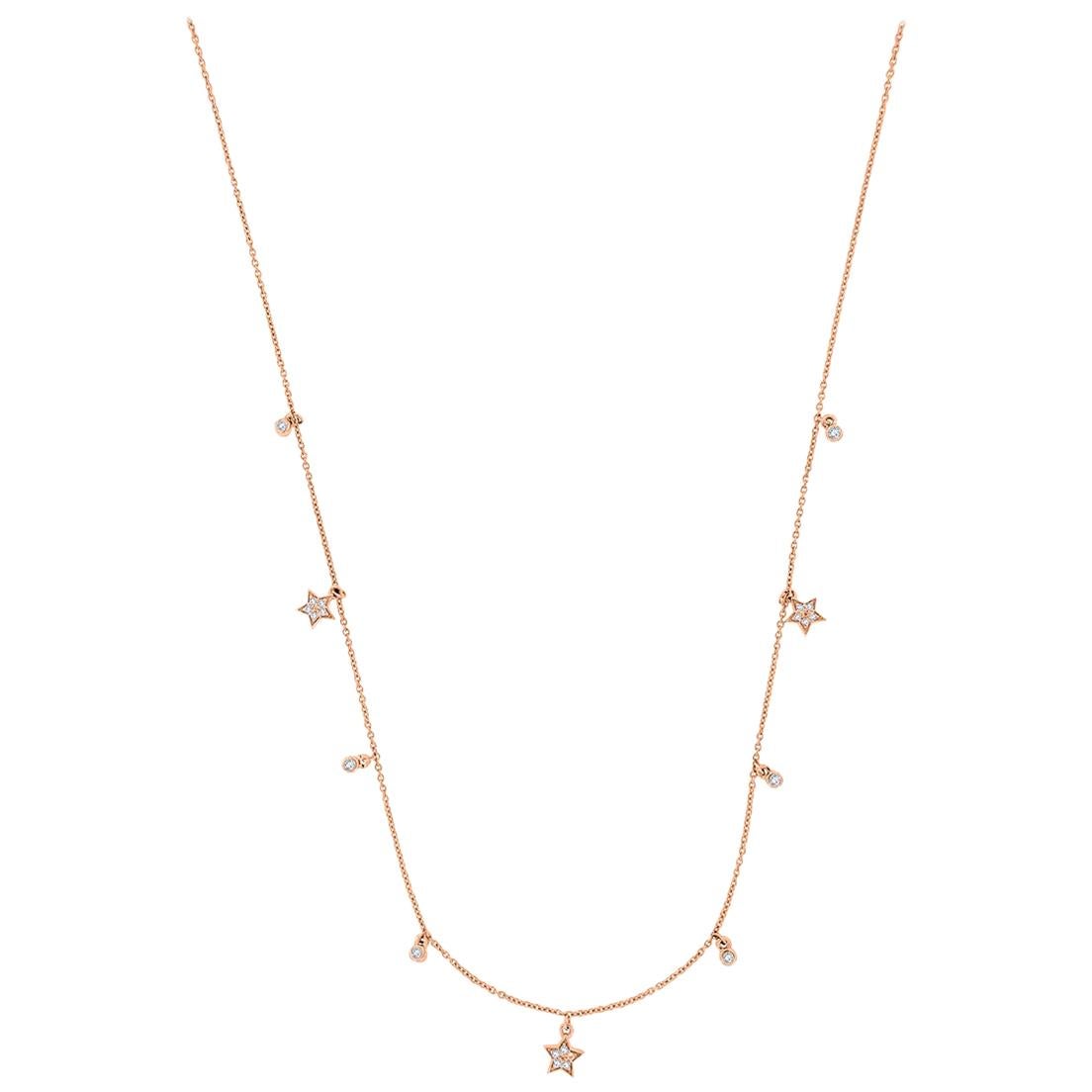 18 Karat Rose Gold Star Station Diamond Necklace '1/5 Carat' For Sale
