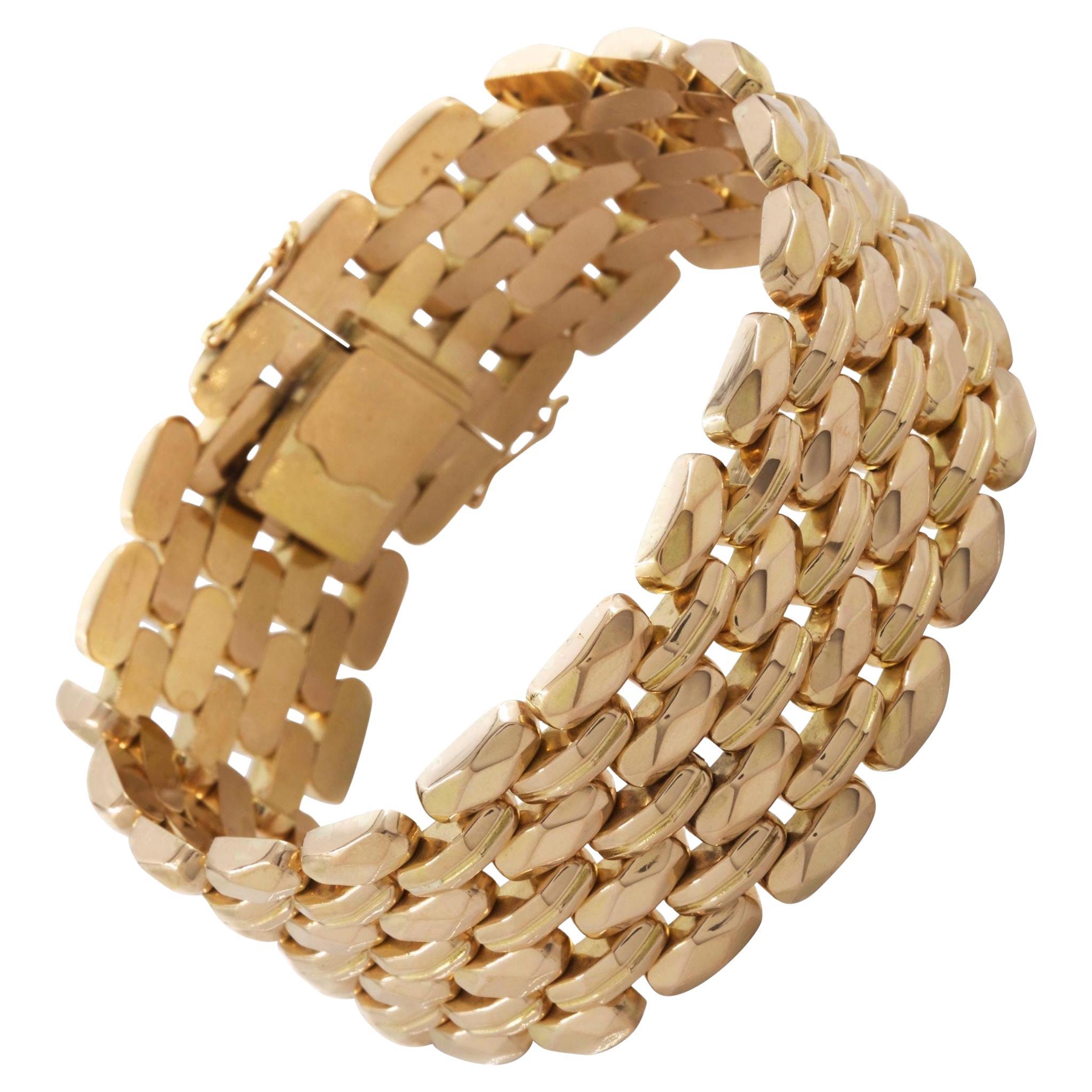 18-Karat Rose Gold Strap Bracelet with Panther-Style Links, 74.3 Grams For Sale