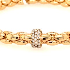 18 Karat Rose Gold Stretch Link Bracelet with Diamond Pave Rondele