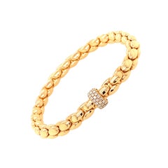 18 Karat Rose Gold Stretch Link Bracelet with Diamond Pave Rondele