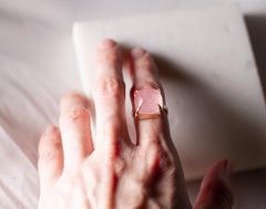 Solid Eighteen Karat Rose Gold Sugarloaf Baby Pink Tourmaline Engagement Ring