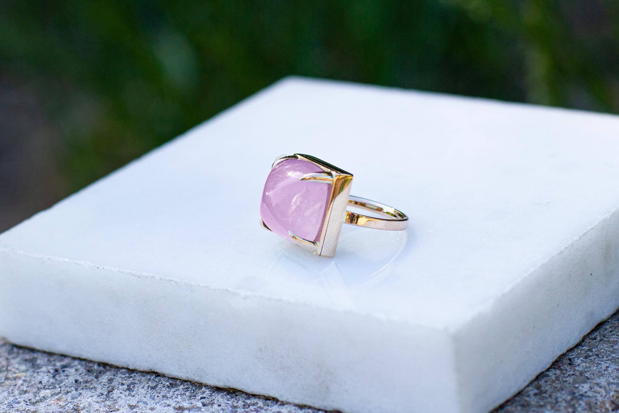 Contemporary Eighteen Karat Rose Gold Sugarloaf Baby Pink Tourmaline Engagement Ring For Sale