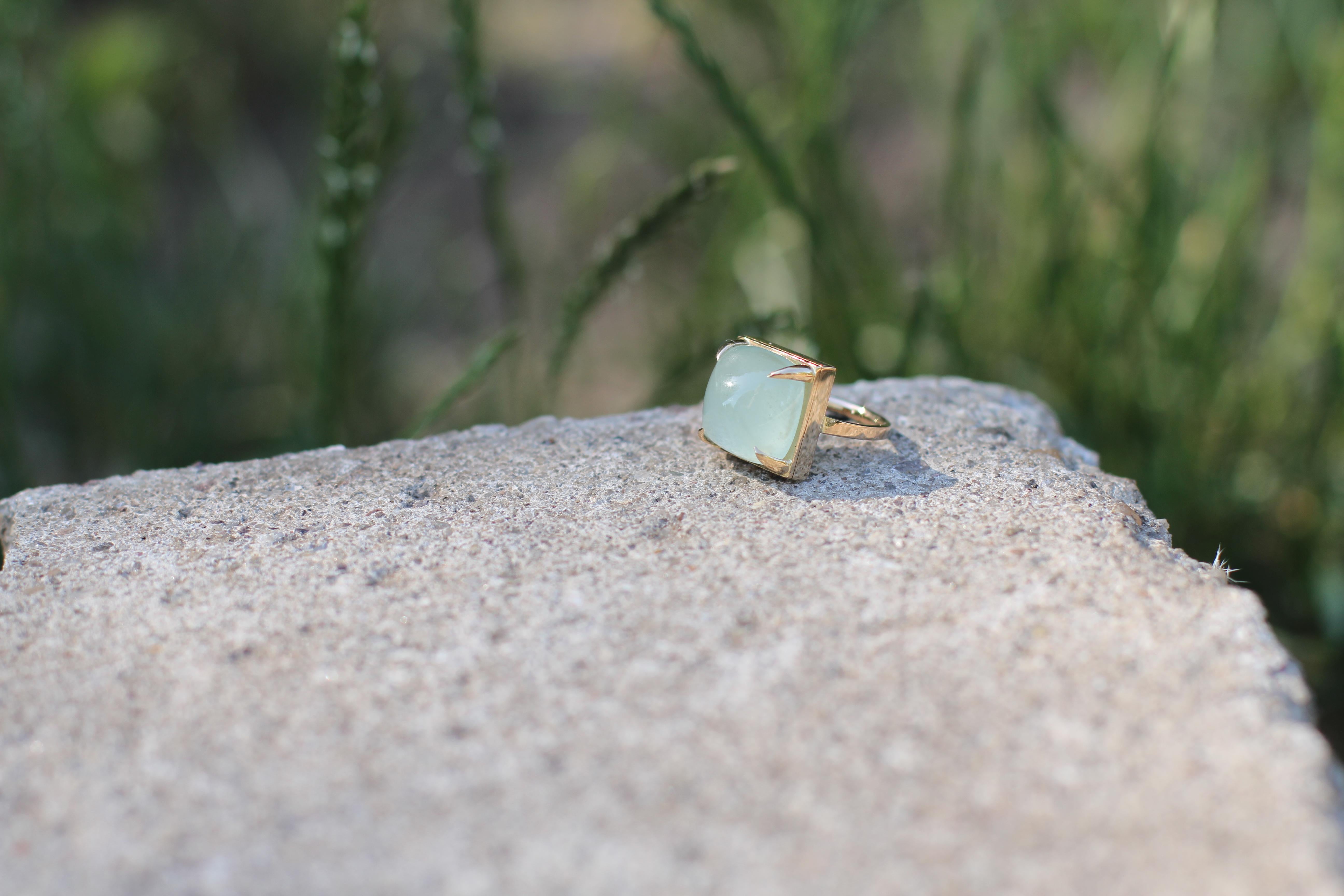 Eighteen Karat Rose Gold Sugarloaf Green Tourmaline Engagement Ring For Sale 3