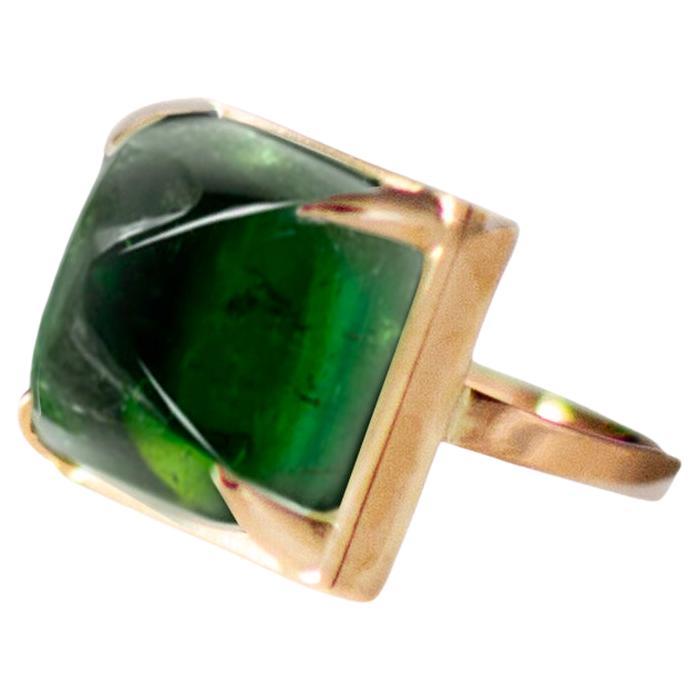 Eighteen Karat Rose Gold Sugarloaf Green Tourmaline Engagement Ring For Sale