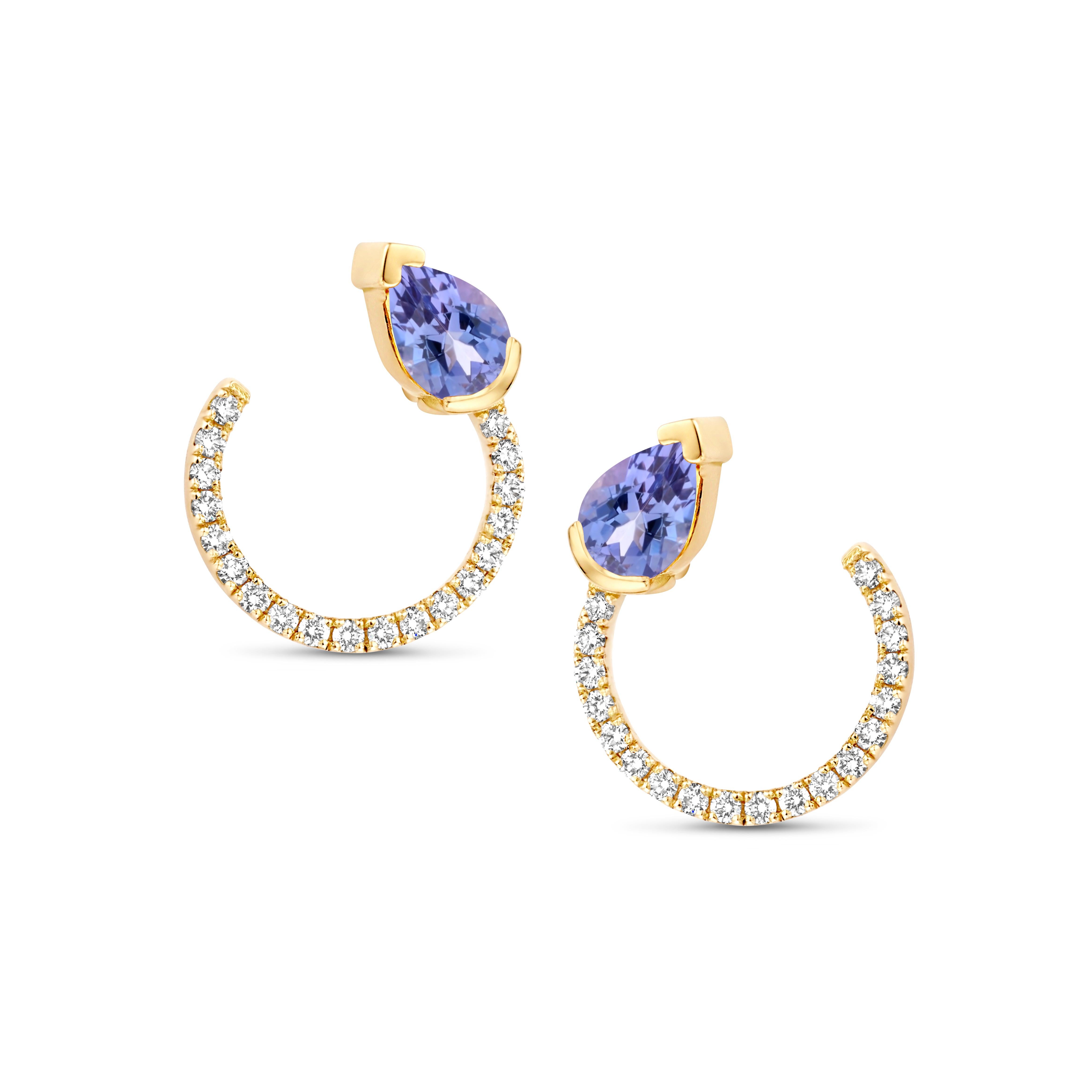 Pear Cut 18 Karat Rose Gold Tanzanite Diamond Curved Earrings For Sale