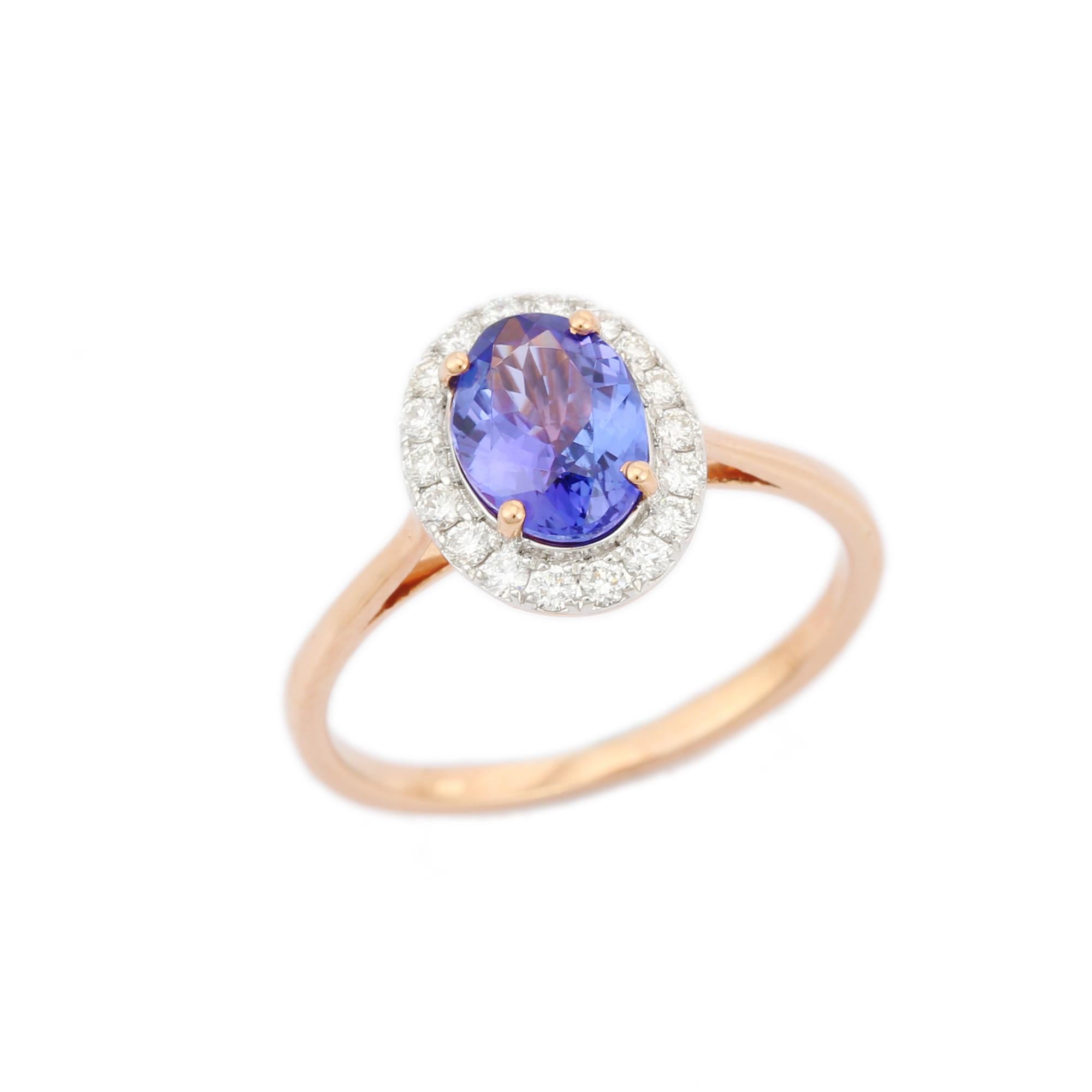 For Sale:  18 Karat Rose Gold Tanzanite Diamond Ring 4