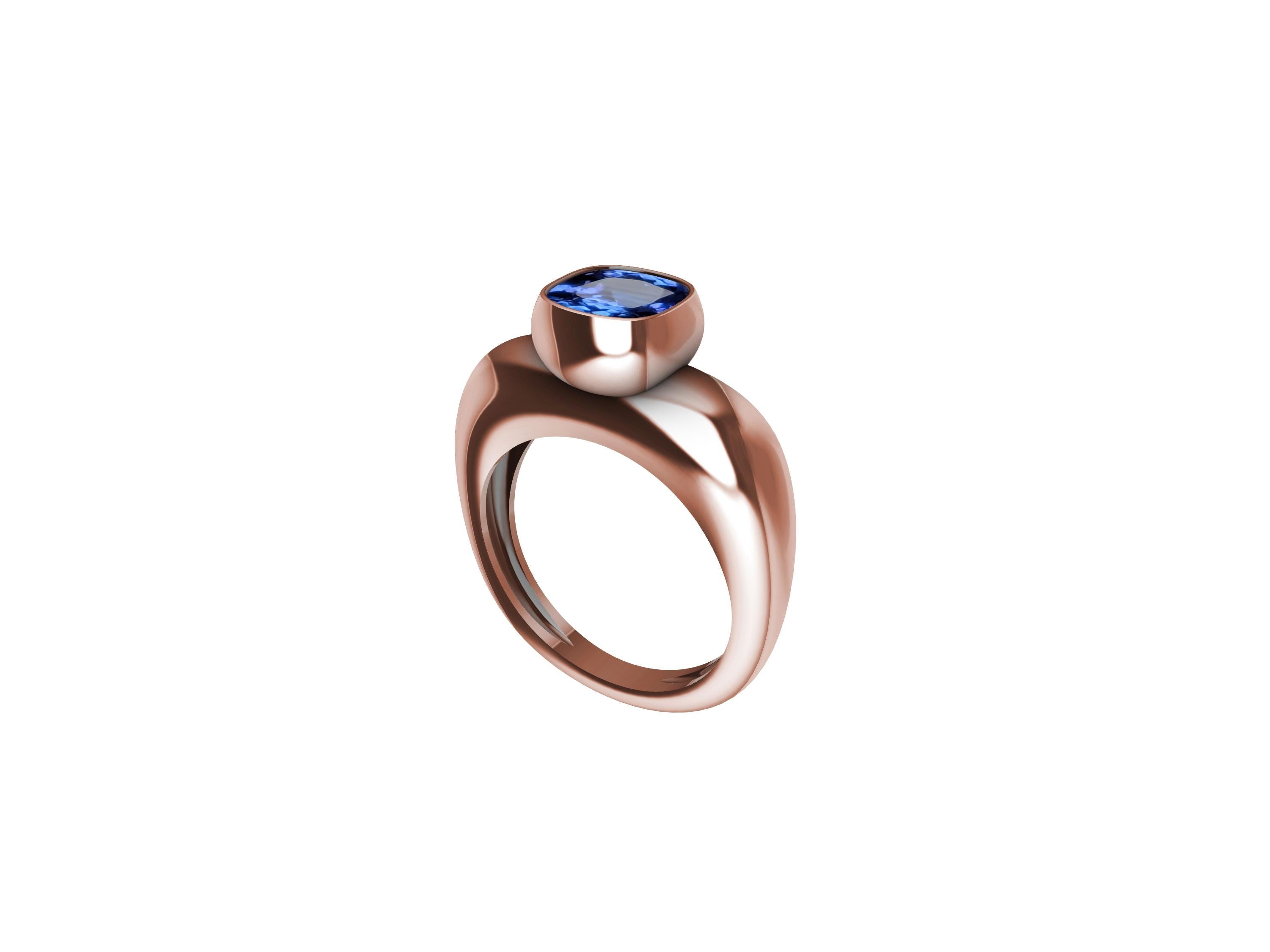 Anillo Escultura Tanzanita Oro Rosa 18 Kilates Contemporáneo en venta