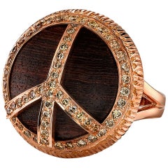 18 Karat Rose Gold, Teak Wood Diamond Peace Ring