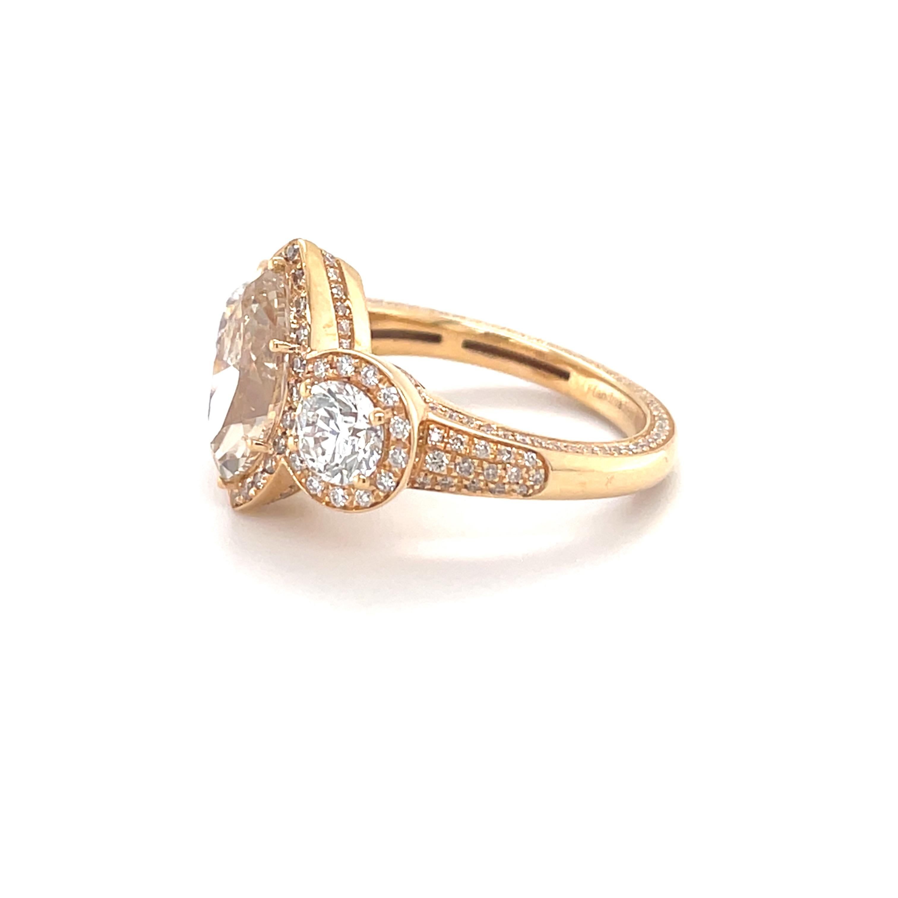 18 Karat Rose Gold Three Diamonds Cocktail Ring For Sale 3