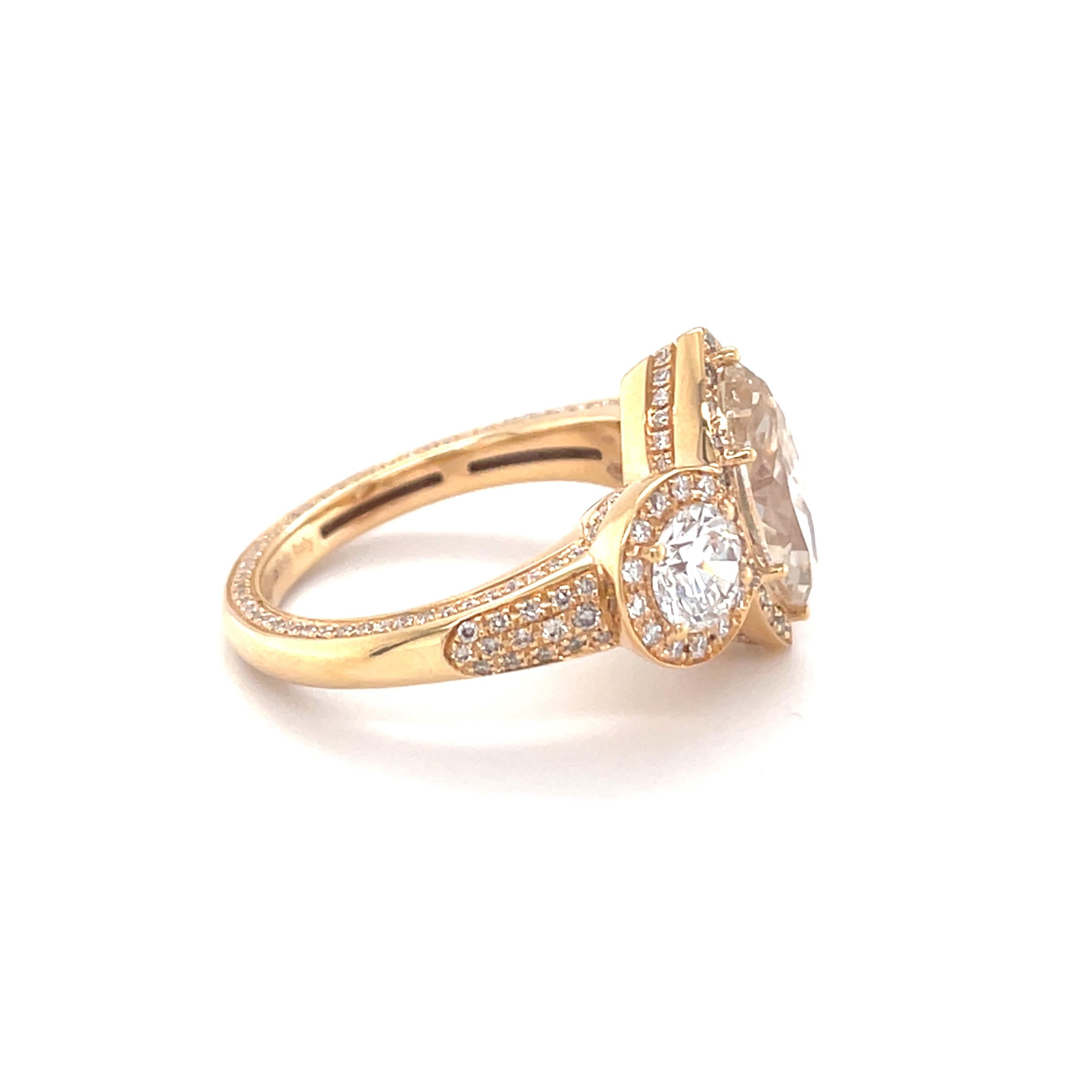 18 Karat Rose Gold Three Diamonds Cocktail Ring For Sale 5