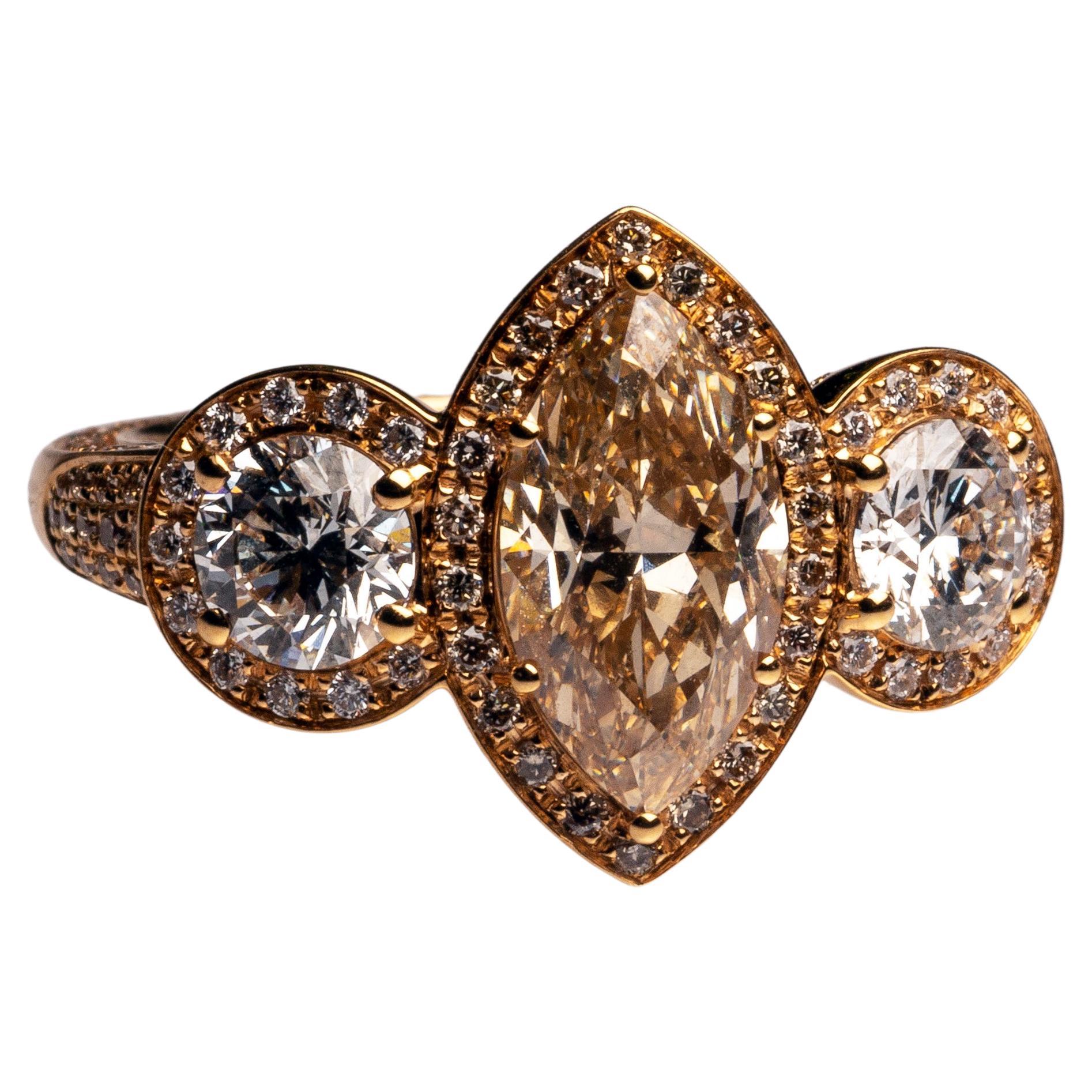 18 Karat Rose Gold Three Diamonds Cocktail Ring