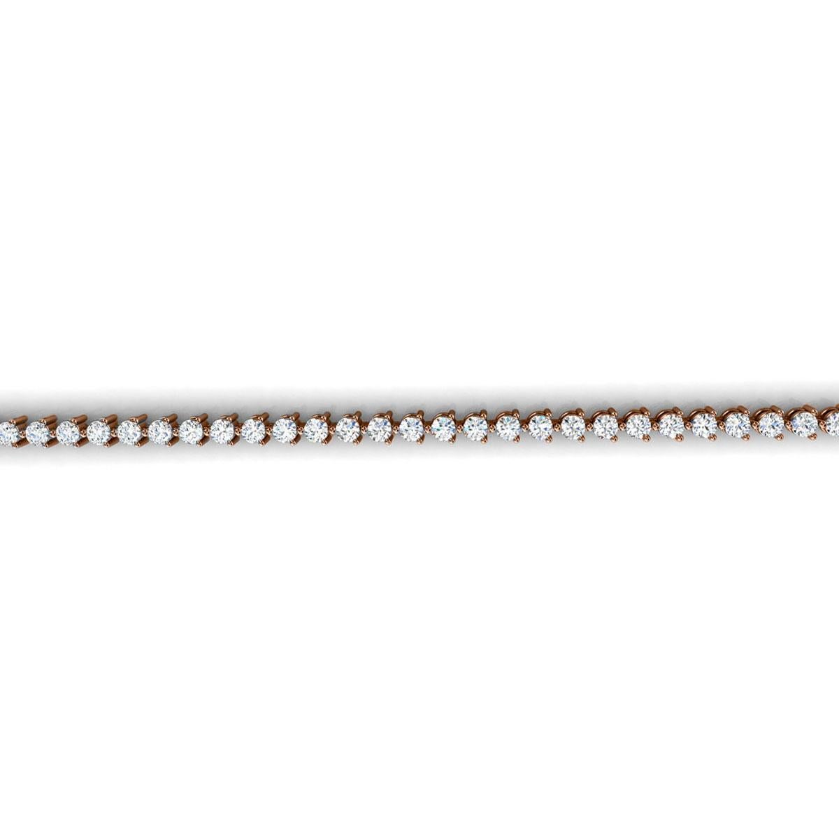18 Karat Roségold Diamant-Tennisarmband mit drei Zacken und 2 Karat im Zustand „Neu“ im Angebot in San Francisco, CA