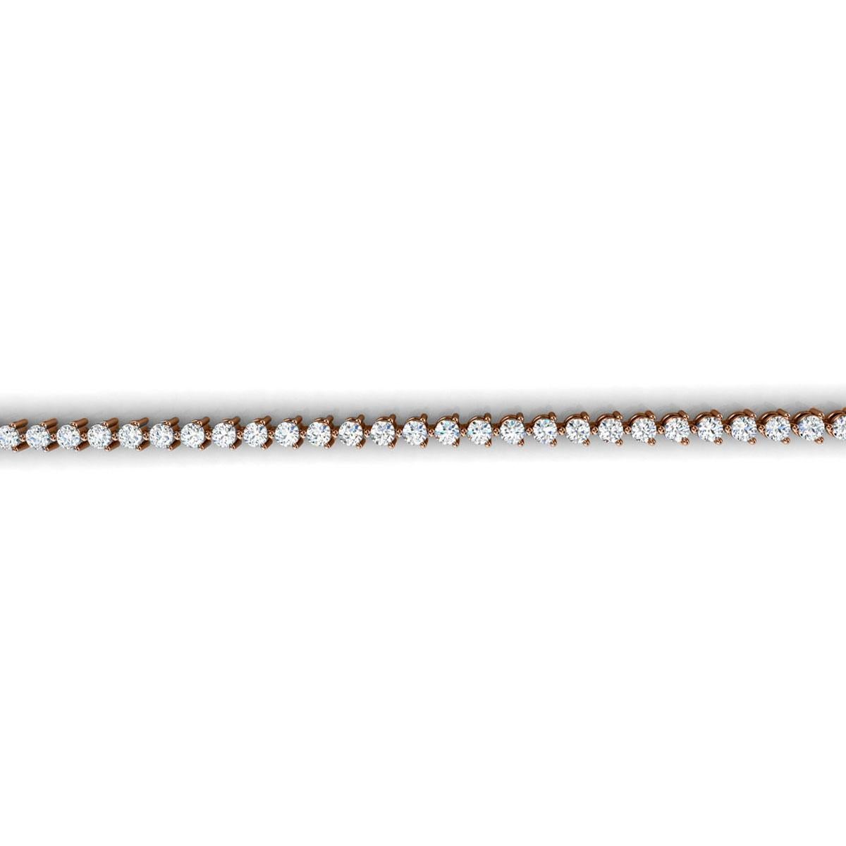 18 Karat Rose Gold Three Prongs Diamond Tennis Bracelet '2 Carat' In New Condition For Sale In San Francisco, CA