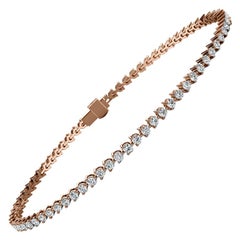 18 Karat Rose Gold Three Prongs Diamond Tennis Bracelet '2 Carat'