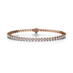 18 Karat Rose Gold Three Prongs Diamond Tennis Bracelet  '3 Carat'