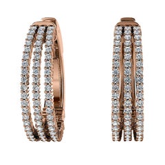 18 Karat Rose Gold Three-Row Hoop Diamond Earrings '1 1/2 Carat'