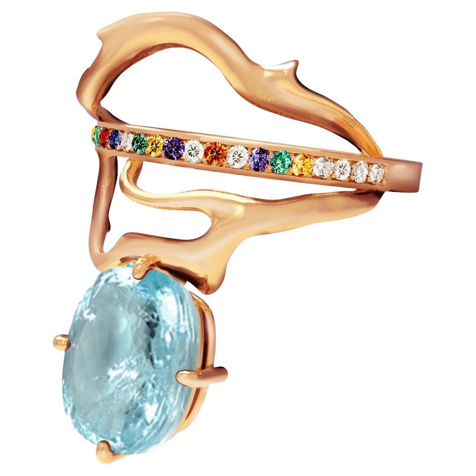 Rose Gold Tibetan Ring with Paraiba Tourmaline, Diamonds and Emeralds For Sale