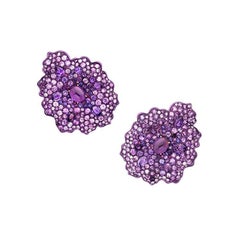 18 Karat Rose Gold, Titanium, Purple Sapphires, Amethyst, Diamond Medi Earrings