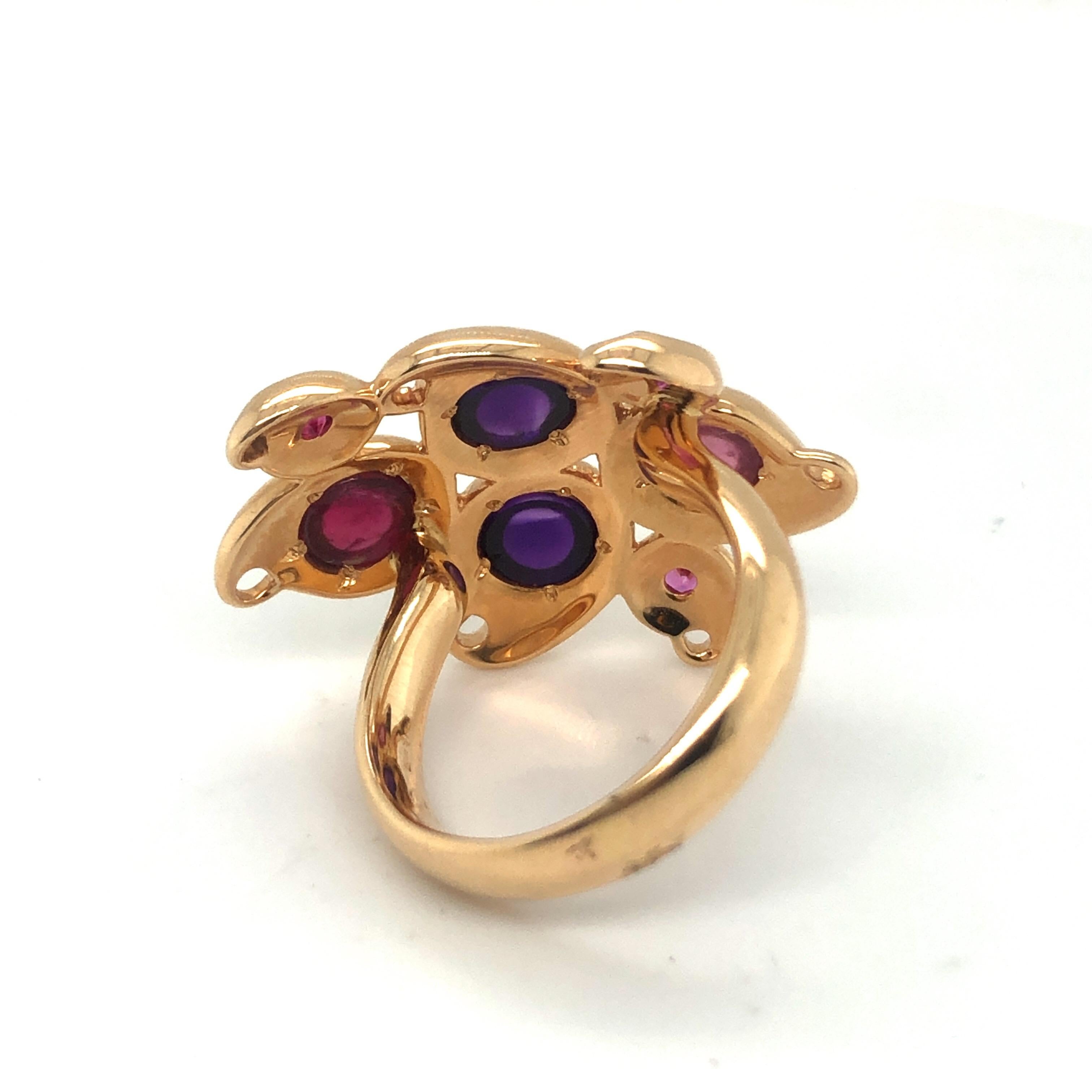 Contemporary 18 Karat Rose Gold Tourmaline Amethyst and Pink Sapphire Ring by Tamara Comolli