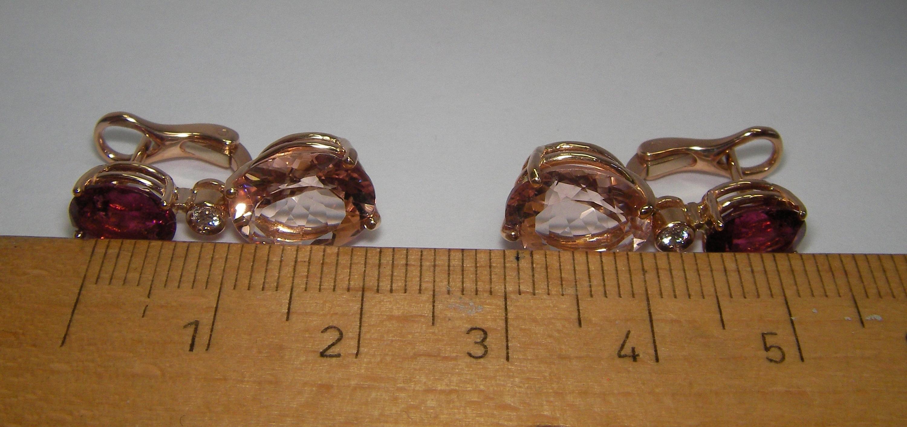 Oval Cut 18 Karat Rosé Gold Tourmaline Morganite Diamond Dangle Earrings For Sale