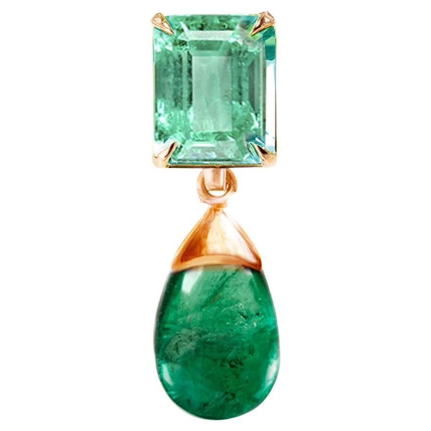 Eighteen Karat Rose Gold Transformer Artisan Pendant Necklace with Emeralds For Sale