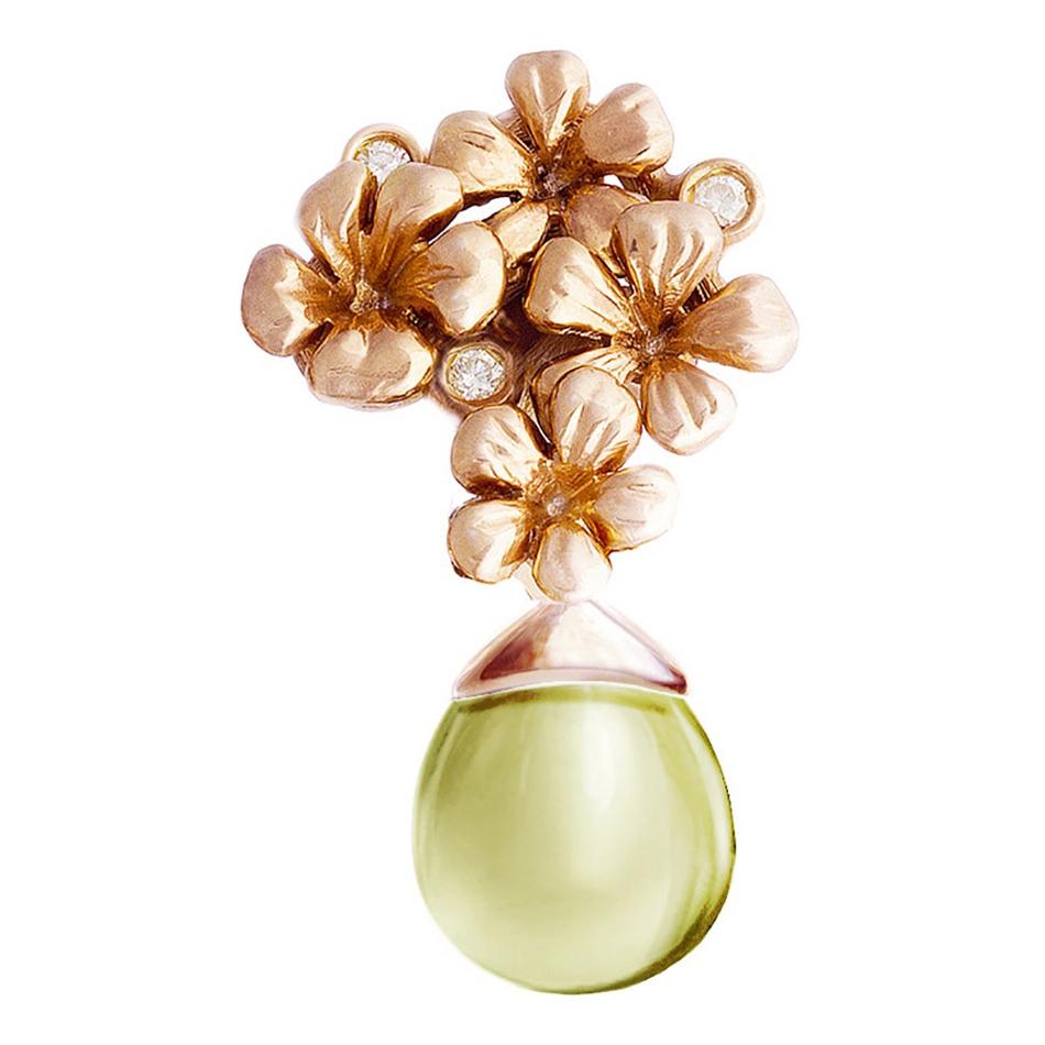 Eighteen Karat Rose Gold Transformer Floral Drop Pendant Necklace with Diamonds For Sale