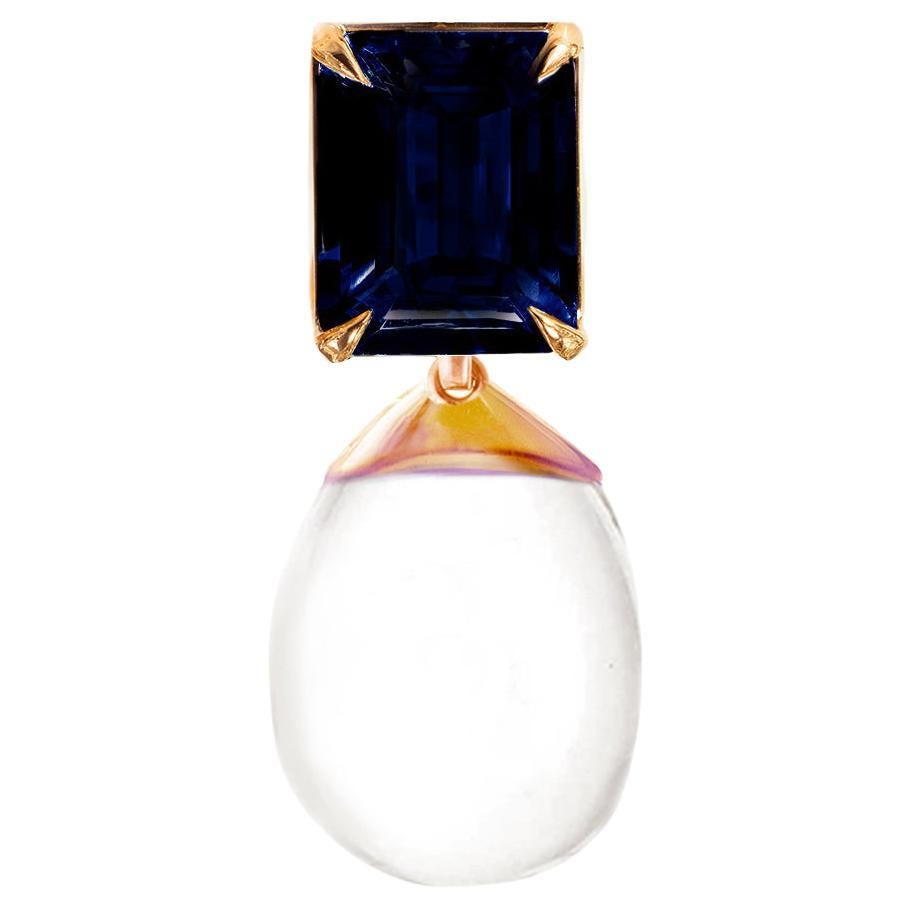 Eighteen Karat Rose Gold Contemporary Drop Brooch with Sapphire and Quartz For Sale