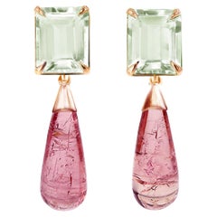 18 Karat Rose Gold Transformer Earrings with Pink Tourmalines and Green Quartzes