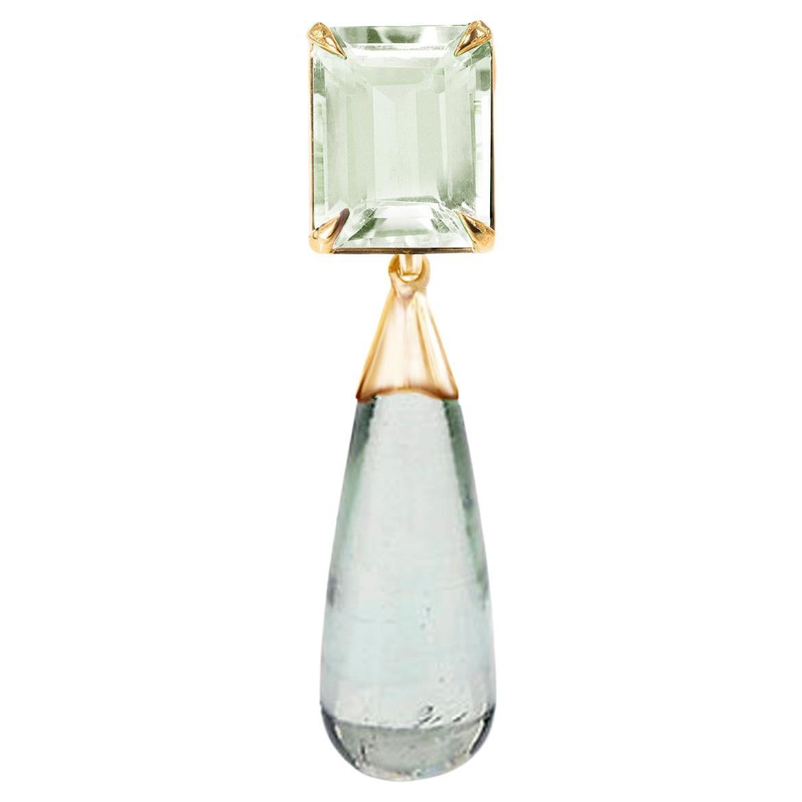 Eighteen Karat Rose Gold Transformer Drop Pendant Necklace with Mint Tourmaline For Sale