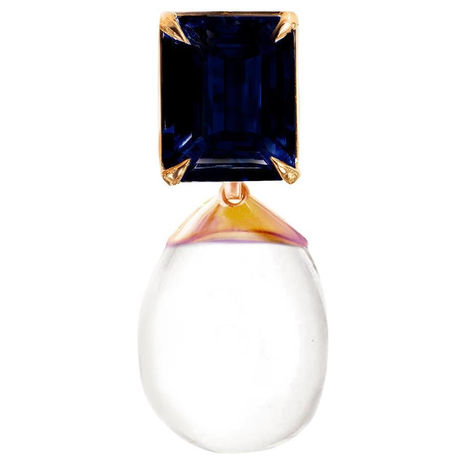 Eighteen Karat Rose Gold Transformer Drop Pendant Necklace with Sapphire For Sale