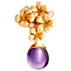 Transformer Pflaumenblumenbrosche aus 18 Karat Roségold mit Diamanten und Amethyst