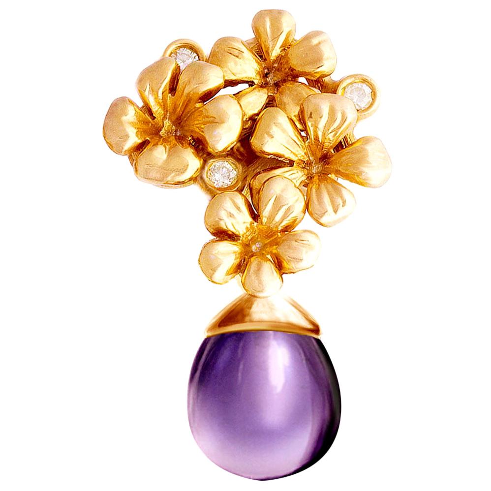 Transformierte Pflaumenblumen-Halskette aus 18 Karat Roségold mit Diamanten und Amethyst im Angebot