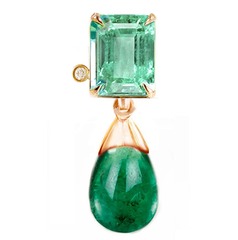 Rose Gold Transformer Stud Earrings with Emeralds and Diamonds For Sale 4