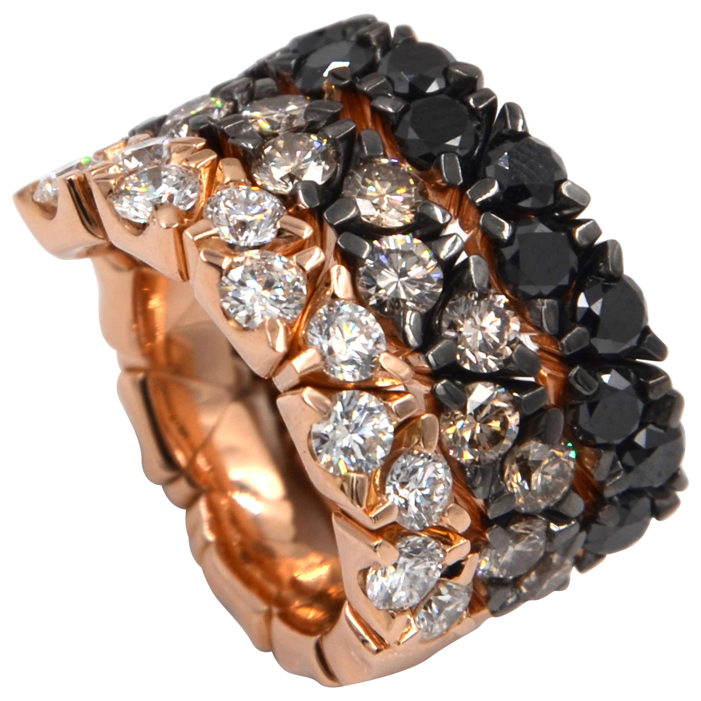18 Karat Rose Gold Tricolor Diamonds Coil Garavelli Ring