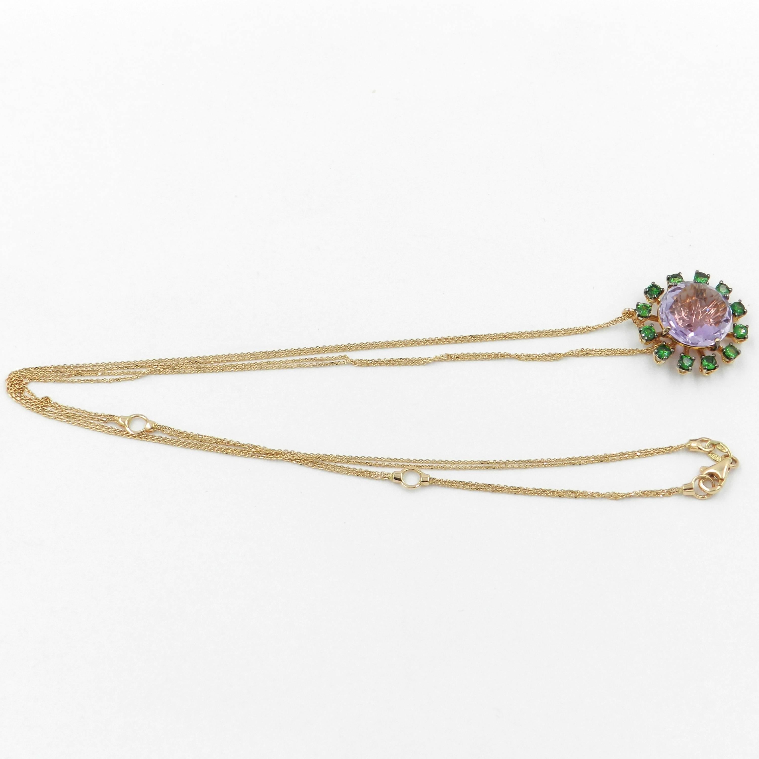 Contemporary 18 Karat Rose Gold Tsavorite and Amethyst Garavelli Pendant Necklace