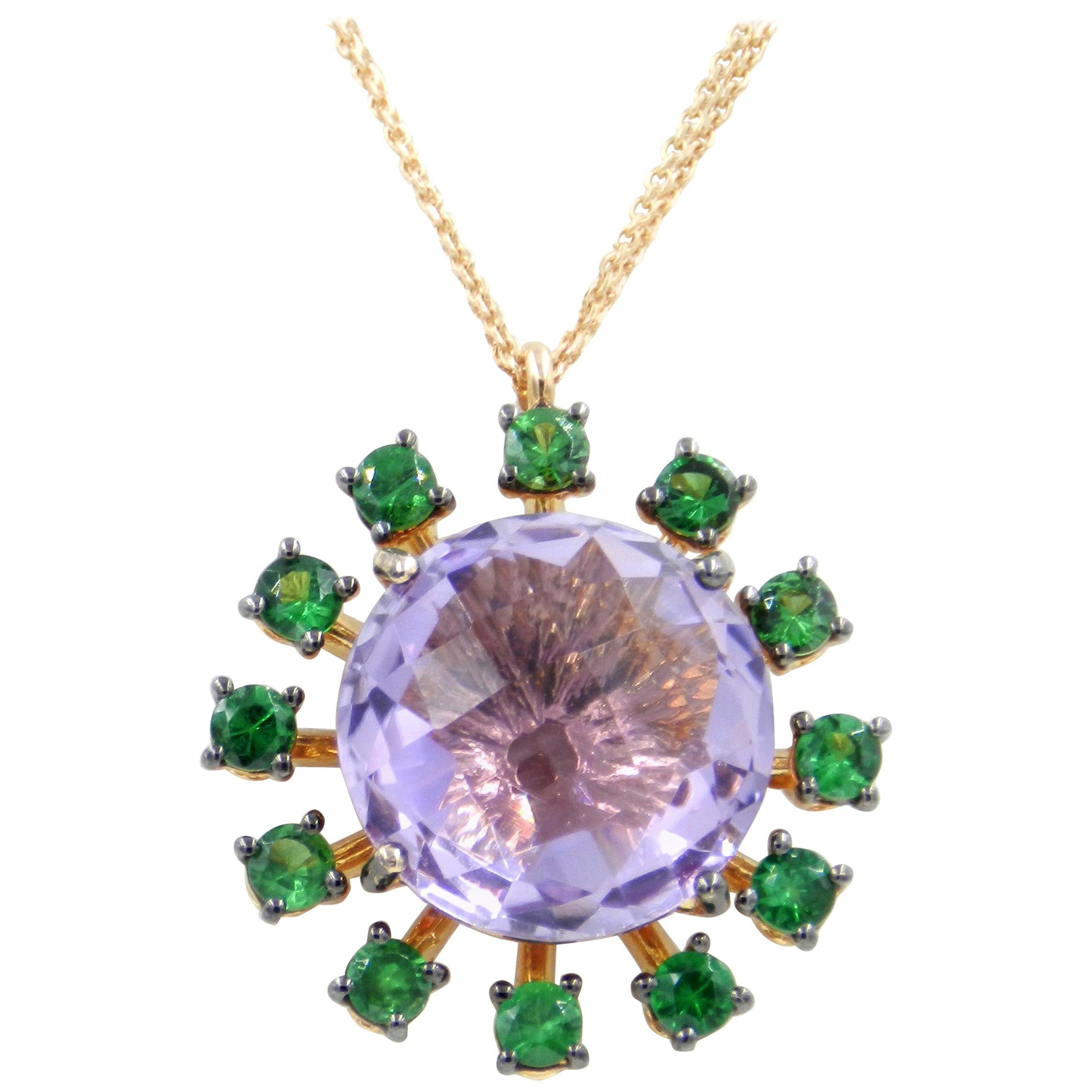 18 Karat Rose Gold Tsavorite and Amethyst Garavelli Pendant Necklace