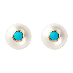 18 Karat Rose Gold, Turquoises and Pearls Stud Earrings