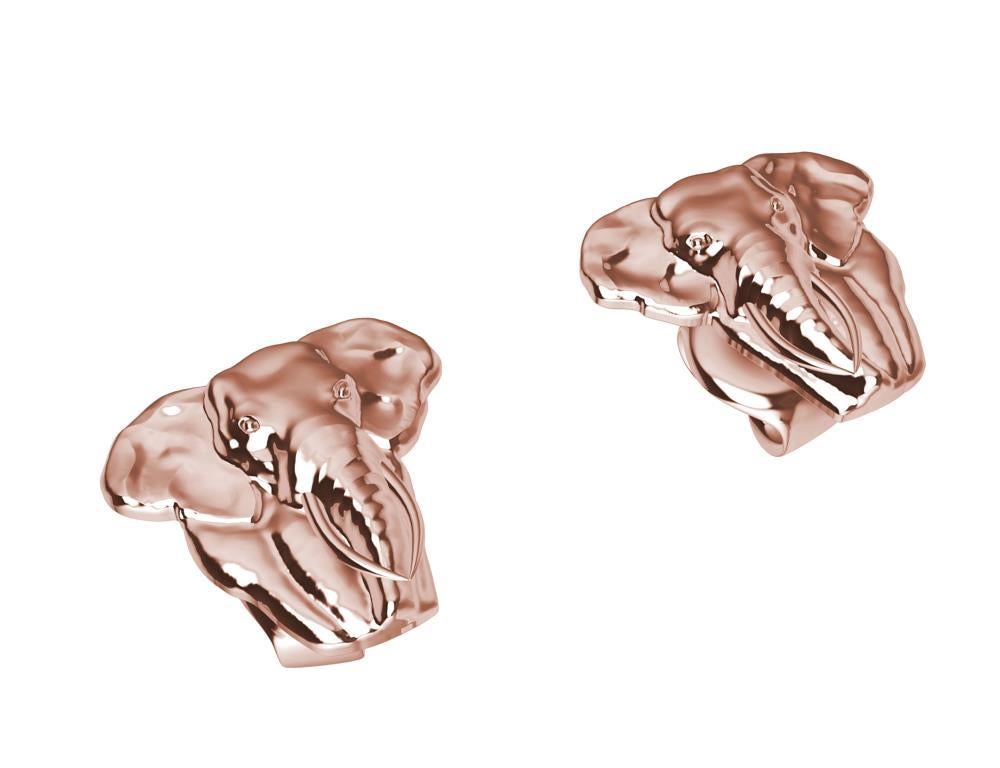 Clous d'oreilles en or rose 18 carats avec deux têtes d'éléphants en vente 5