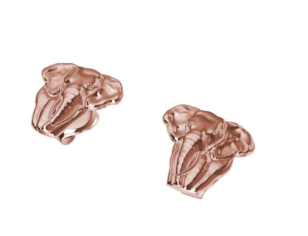Clous d'oreilles en or rose 18 carats avec deux têtes d'éléphants en vente 6