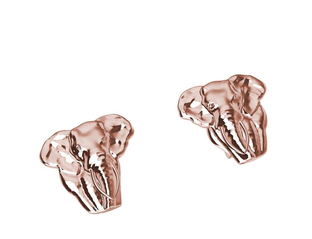 Clous d'oreilles en or rose 18 carats avec deux têtes d'éléphants en vente 7