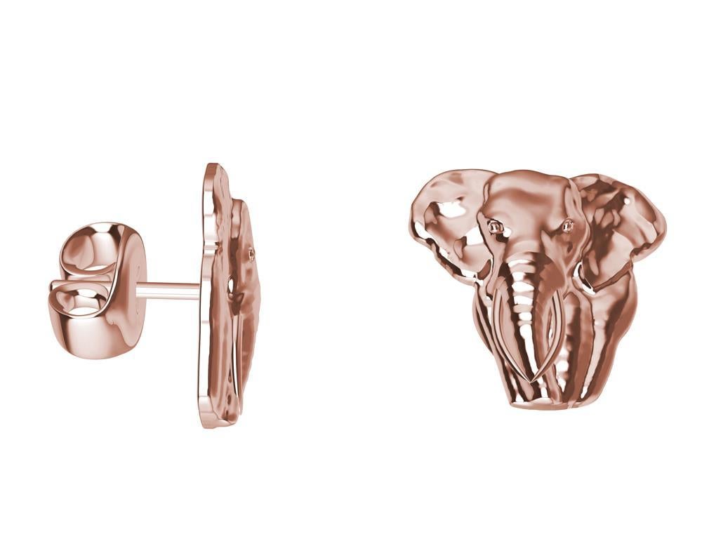 Contemporain Clous d'oreilles en or rose 18 carats avec deux têtes d'éléphants en vente