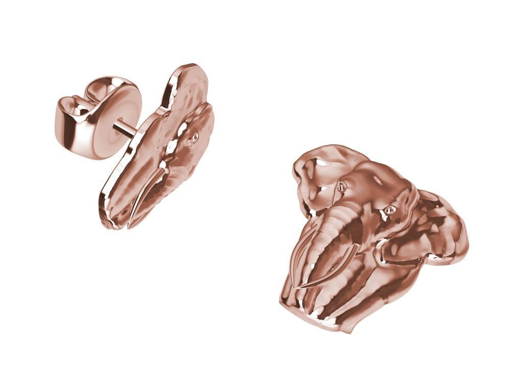 Clous d'oreilles en or rose 18 carats avec deux têtes d'éléphants en vente 2